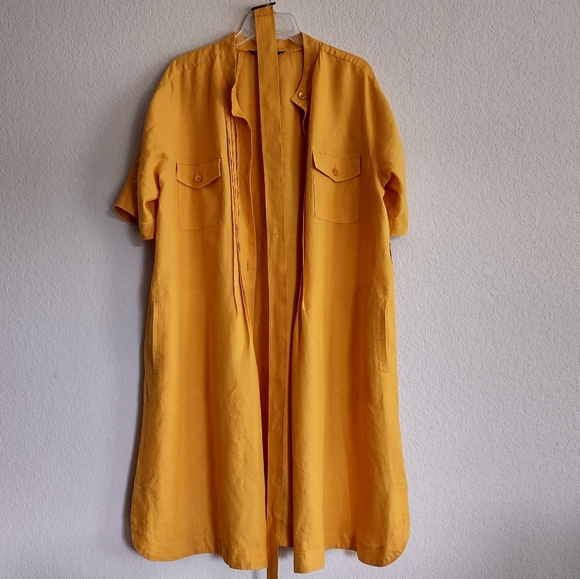 ‼️SOLD‼️ MARINA RINALDI Size US 12 Top 100% Linen Mango-Yellow Shirt Dress - Picture 13 of 16